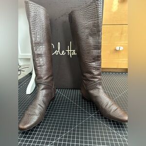 Cole Haan boots  6 Chocolate brown Croc Embossed Fall Winter Knee High Flat Heel